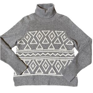 J Crew Cashmere Blend Turtleneck Sweater Black Label Gray Fair Isle Argyle Sz M